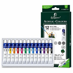 Set Pintura Acr&iacute;lica 12 Colores 12ml Escolar No T&oacute;xica - Ps