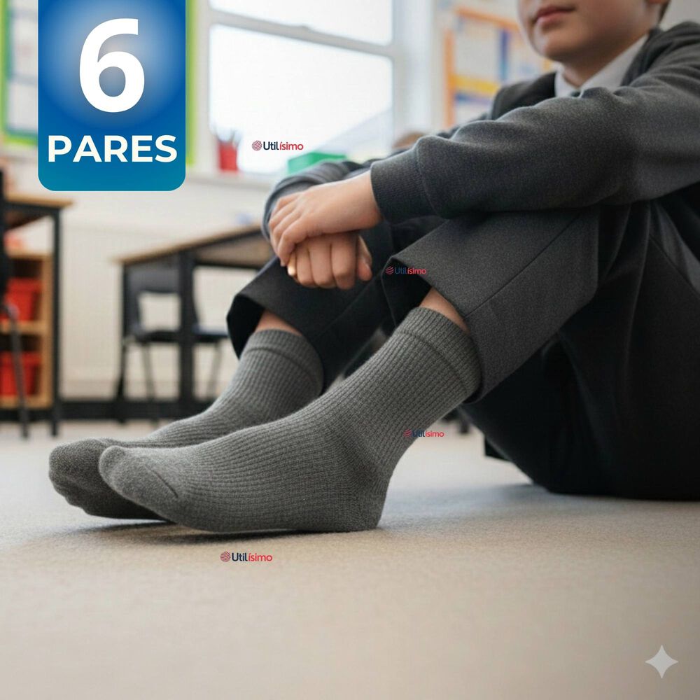 Pack 6 Calcet&iacute;nes Escolares Corto Algod&oacute;n Gris Ni&ntilde;o Juvenil image number 0.0