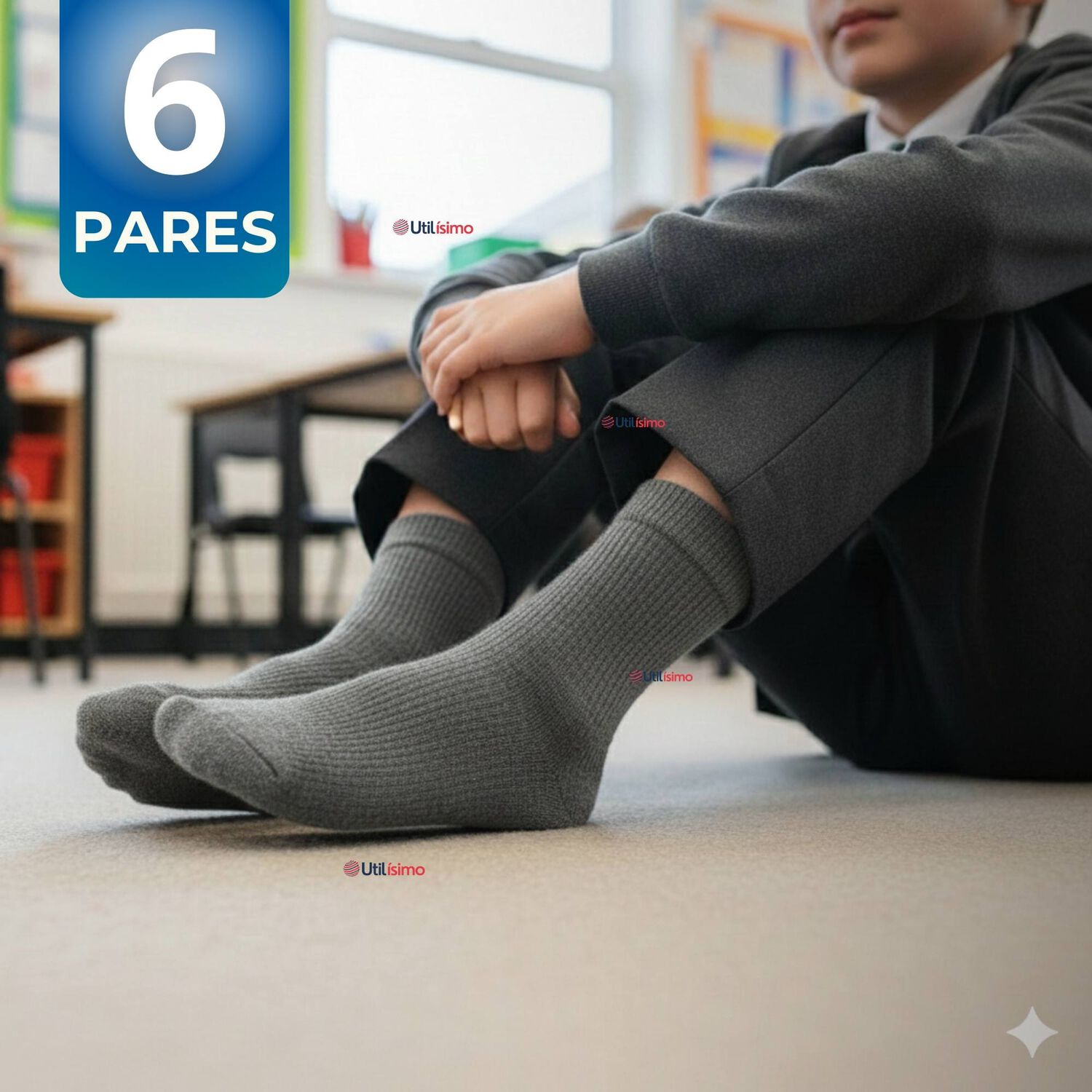Pack 6 Calcet&iacute;nes Escolares Corto Algod&oacute;n Gris Ni&ntilde;o Juvenil image number 0.0
