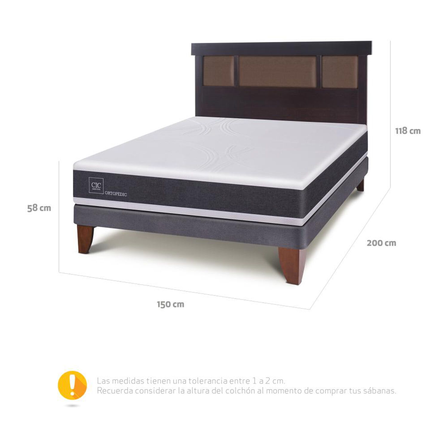 Cama Europea Cic New Ortopedic / 2 Plazas / Base Normal + Respaldo image number 2.0