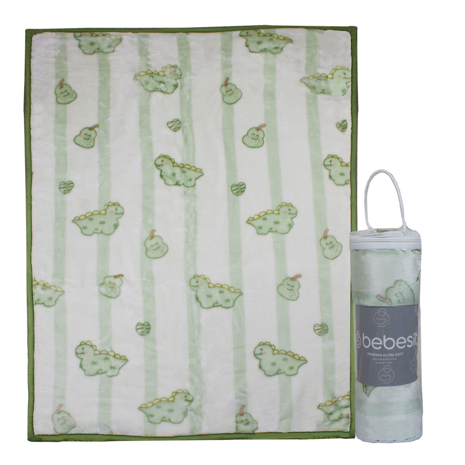 Frazada Ultra Soft Dino 80x110cm Verde Bebesit image number 0.0