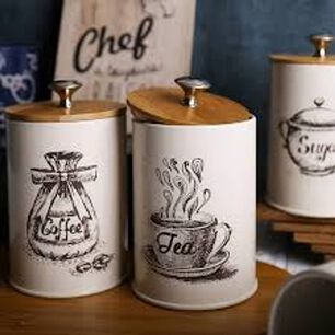Set De 3 Canister De Cocina - Dise&ntilde;o Dibujo
