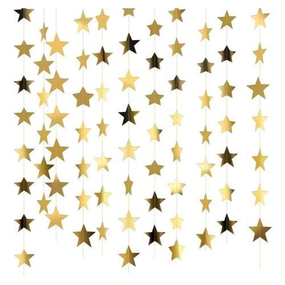 Guirnaldas De Papel Estrellas Espejo Oro Plata Rosa 4 Metros image number 11.0