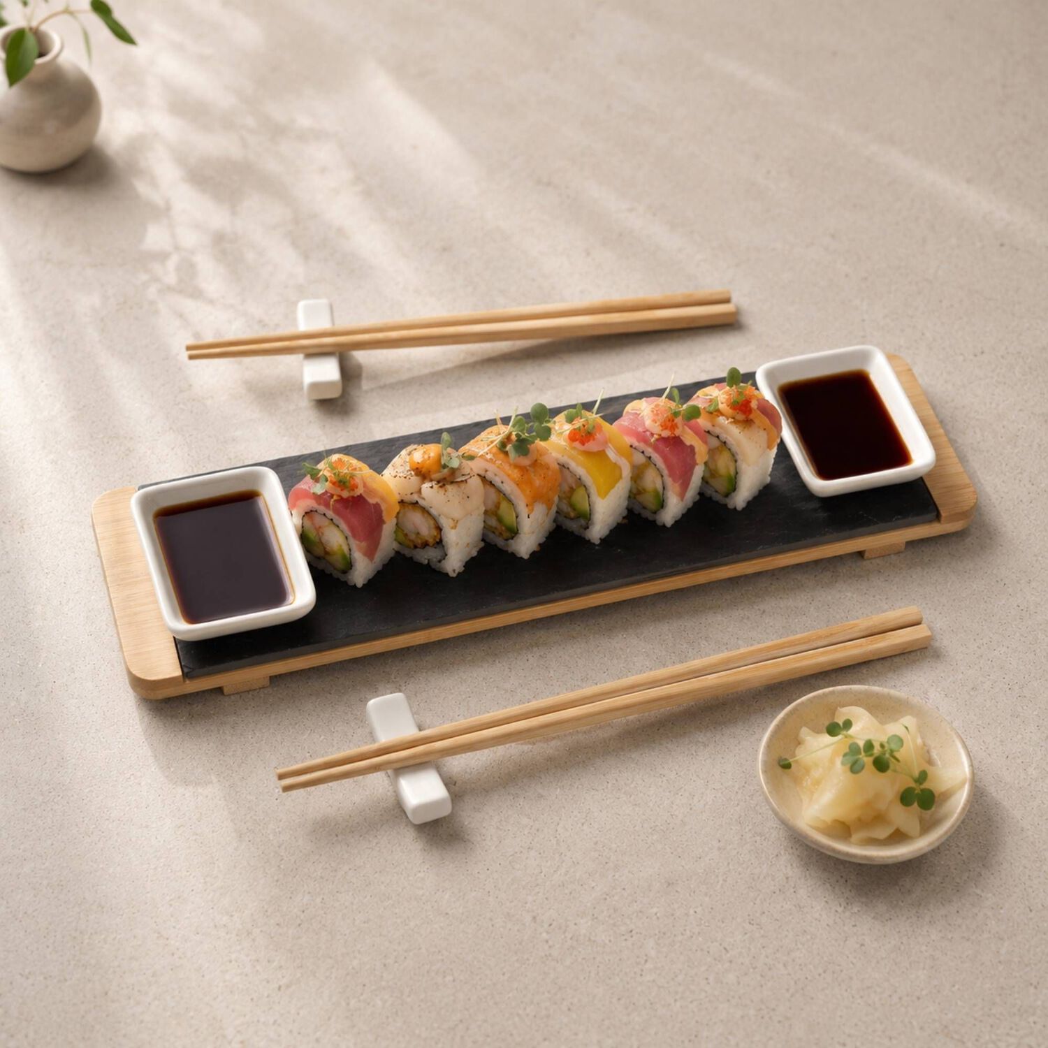 Set Sushi Para 2 Personas En Tabla Bamboo Y Palillos image number 3.0