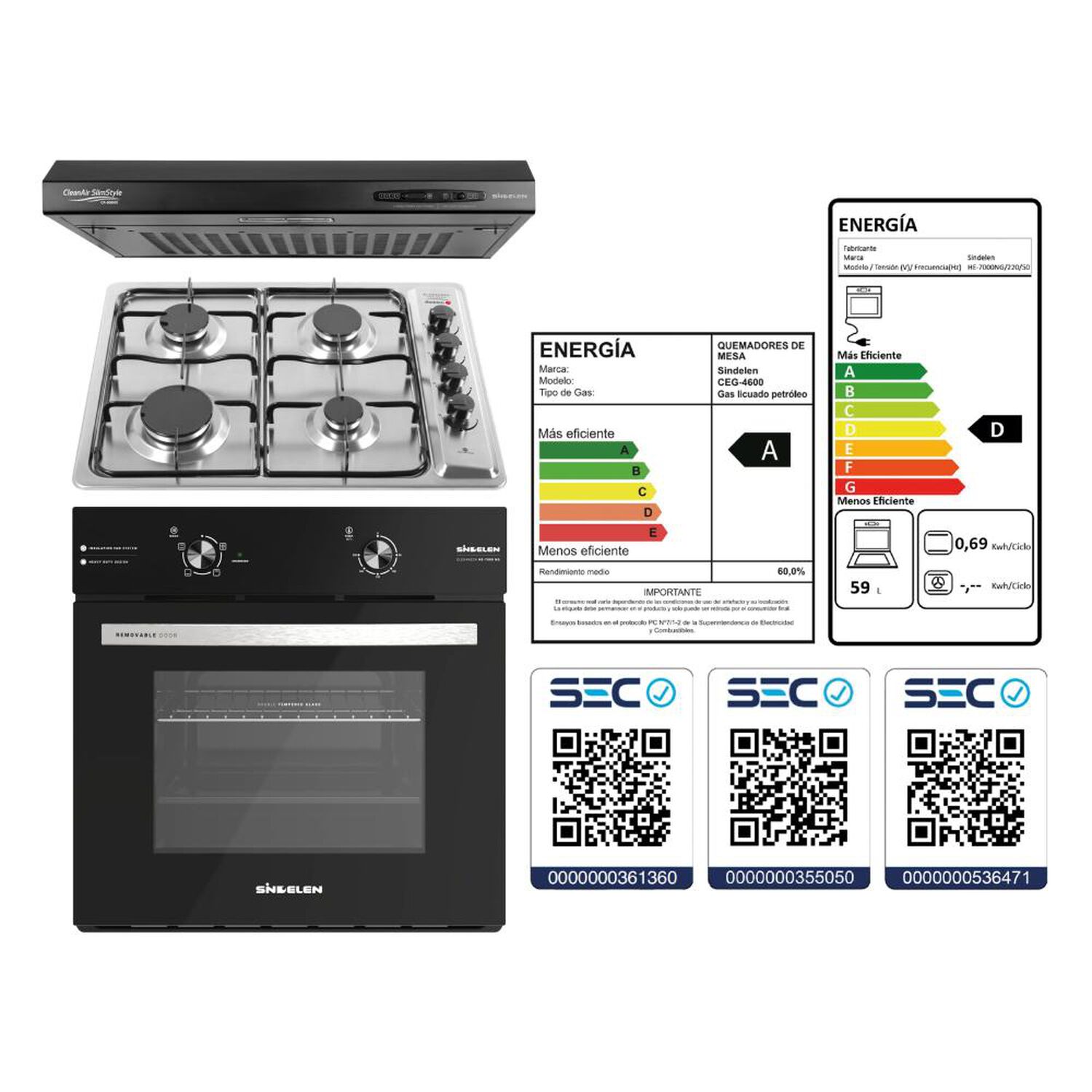 Kit Cocina 157 Sindelen Horno Empotrado HE-7000NG + Encimera CEG-4600IN + Campana CA-606NG image number 5.0