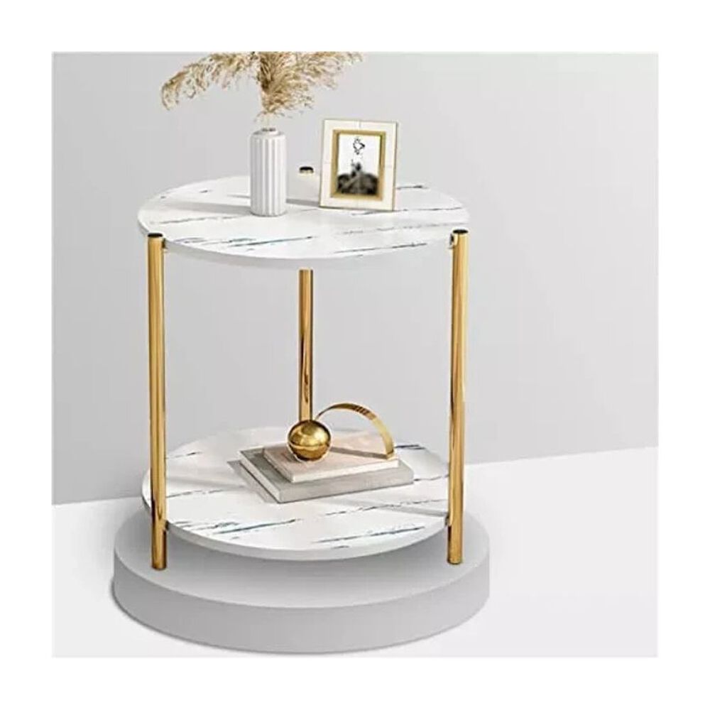Mesa Auxiliar Moderna Marmoleado Decoracion Redondo Blanco image number 3.0