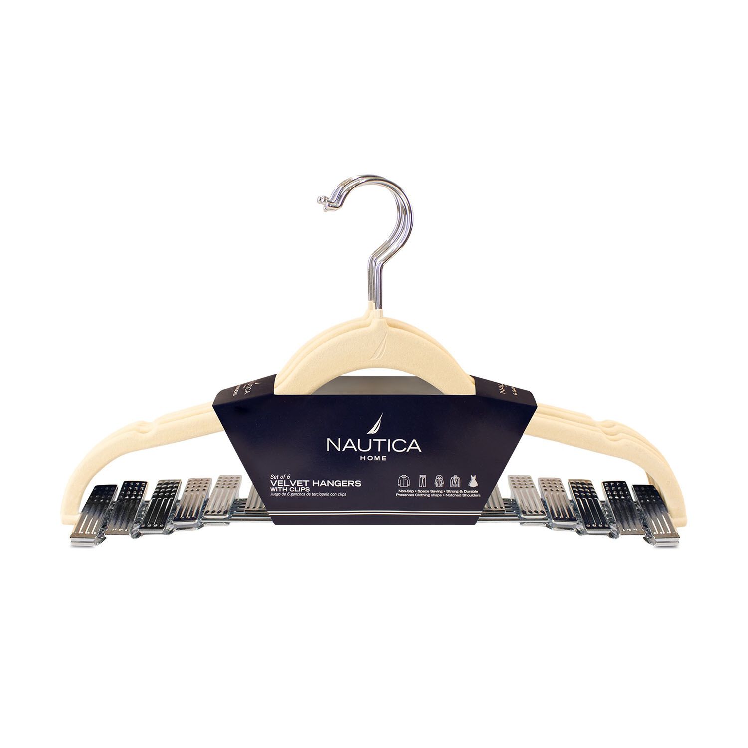 Colgadores De Ropa Con Clip Pack 6 Beige Antideslizantes Nautica Home image number 4.0