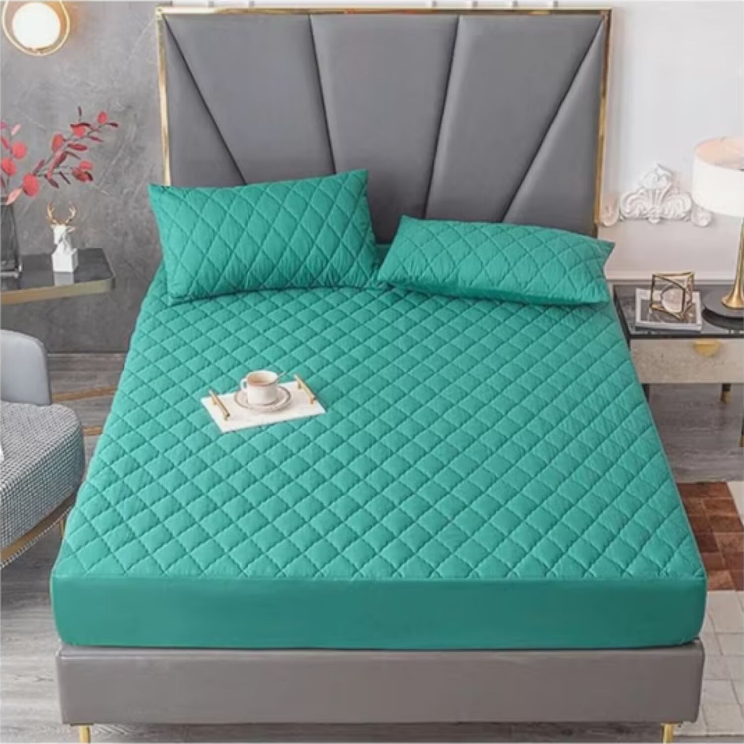 Cubrecolch&oacute;n Impermeable 2p + 02 Fundas De Almohada Verde image number 0.0