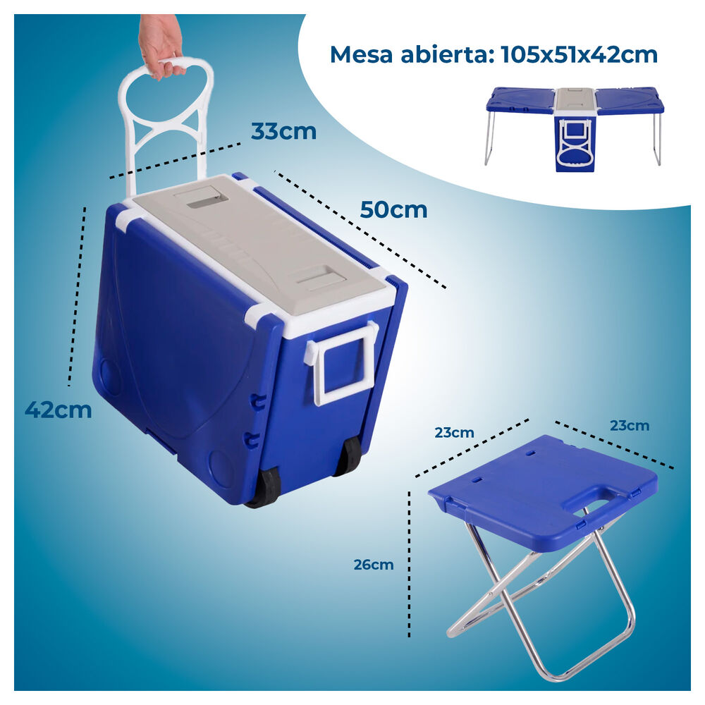 Mesa Cooler 2 En 1 De 32 Ltrs Con Asientos Y Ruedas Azul image number 3.0