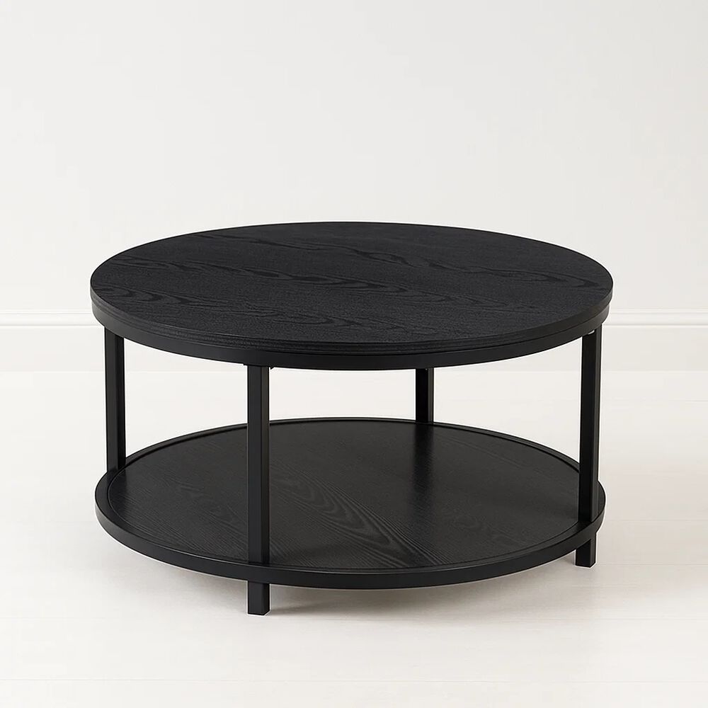 Mesa De Centro Redonda Negra - Diseño Moderno Con Doble Nivel image number 0.0