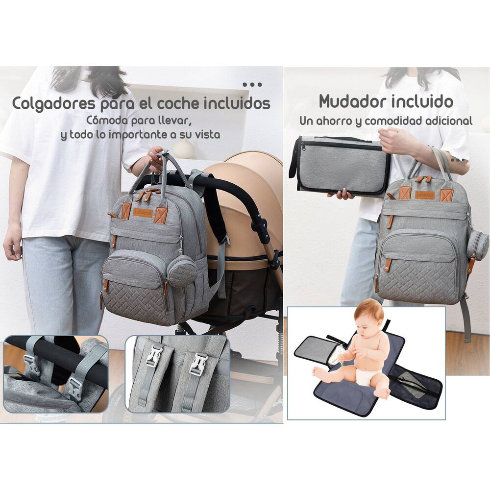 Mochila Maternal Con Monedero Y Colgador Lubabycas Rosada image number 6.0
