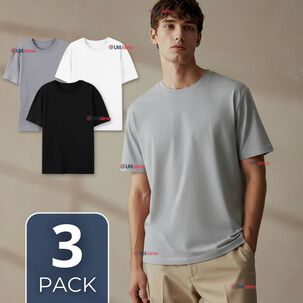 Pack 3 Camisetas Poleras 100% Algodón Básicas Lisa Elástica Hombre Colores Surtidos