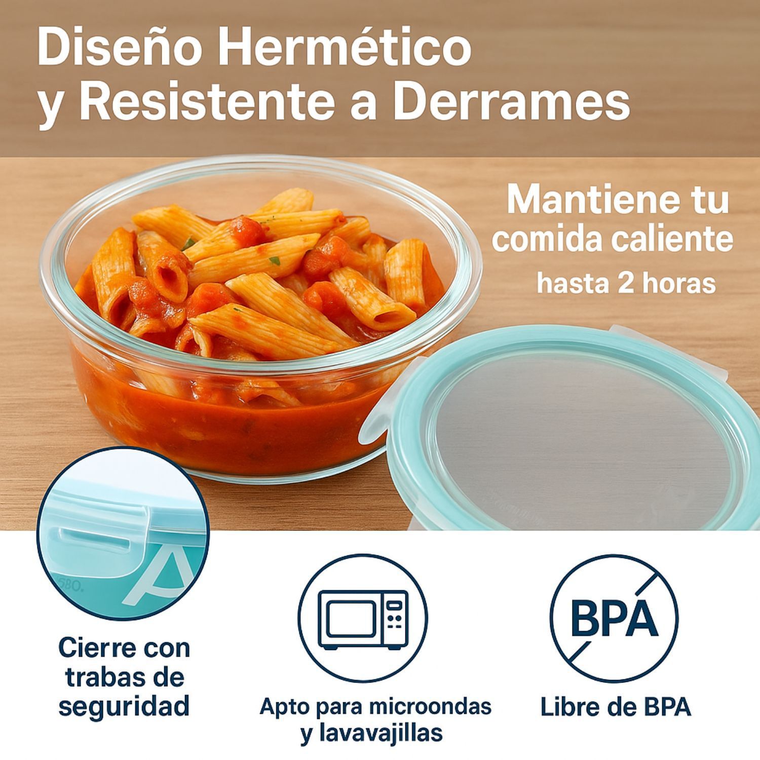 Set 24 Contenedores Hermetico Vidrio Redondo 720ml Allegra image number 2.0