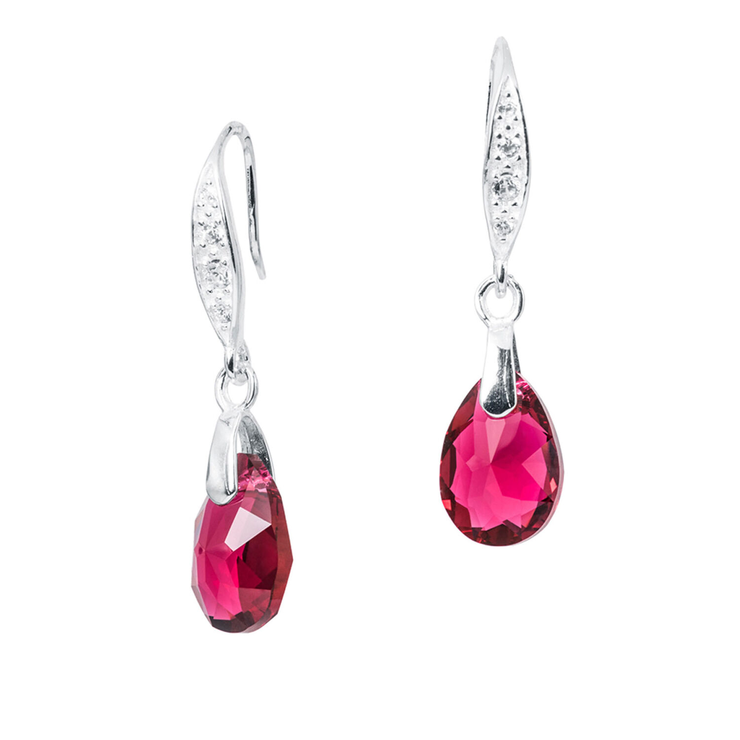 Aros Gota De Luz Plata Italiana 925 Y Cristal Genuino Scarlet image number 0.0