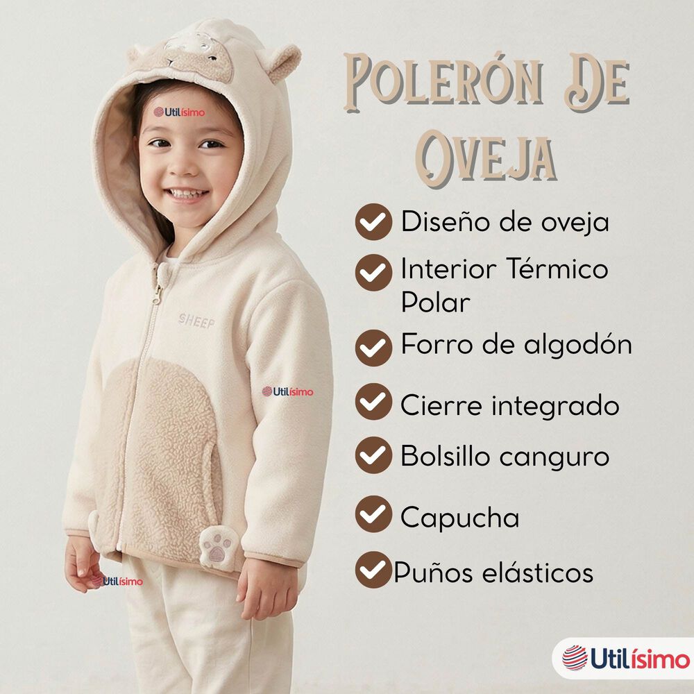 Poler&oacute;n Polar Con Capucha Invierno Beb&eacute; Ni&ntilde;a Fluffy Sheep image number 2.0