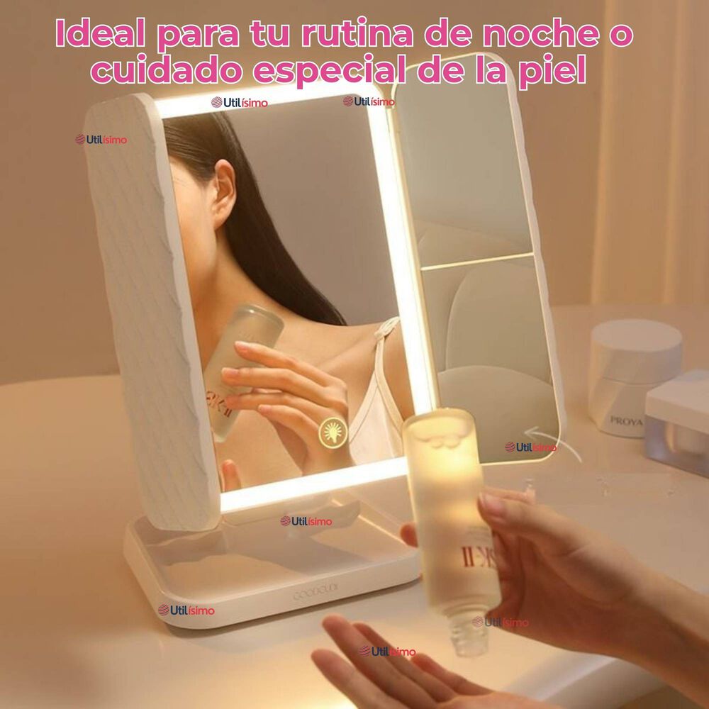 Espejo De Maquillaje Tri Plegable Con Luces Led Recargable image number 7.0
