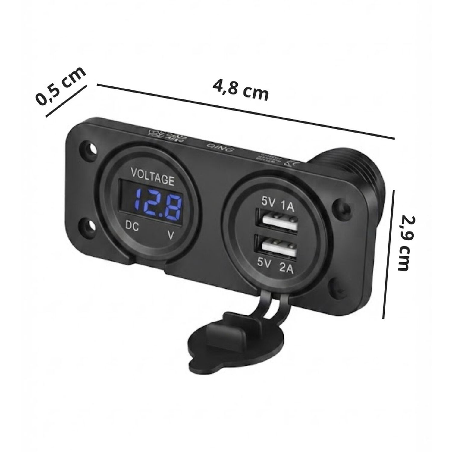 Cargador Doble Usb Con Volt&iacute;metro Y Toma 12v Empotrable Haomai image number 2.0