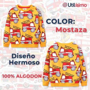 Poler&oacute;n Ni&ntilde;o Manga Larga 100% Algod&oacute;n Amarillo Bomberos