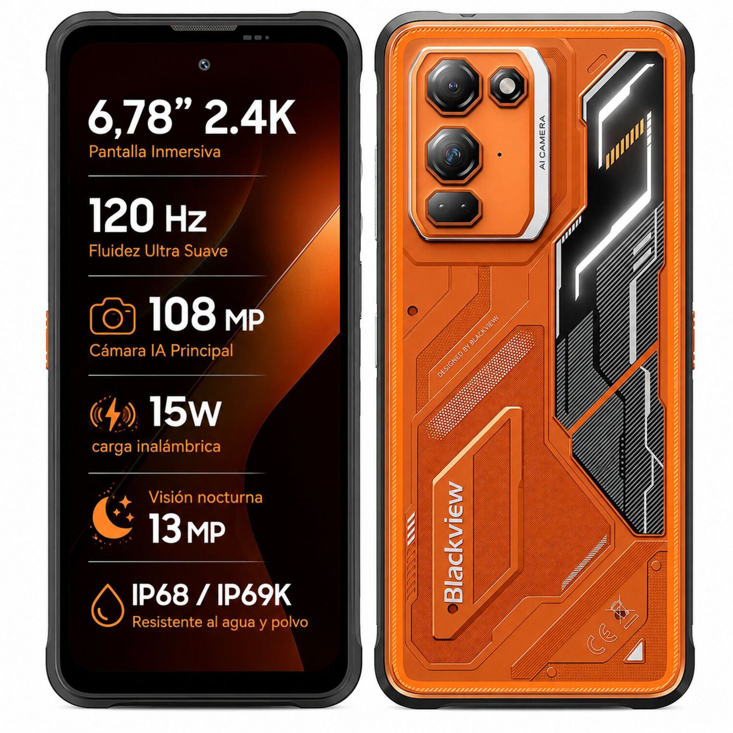 Celular Rugged Blackview Fort 200 Naranjo 256gb 108mp 24gb image number 0.0