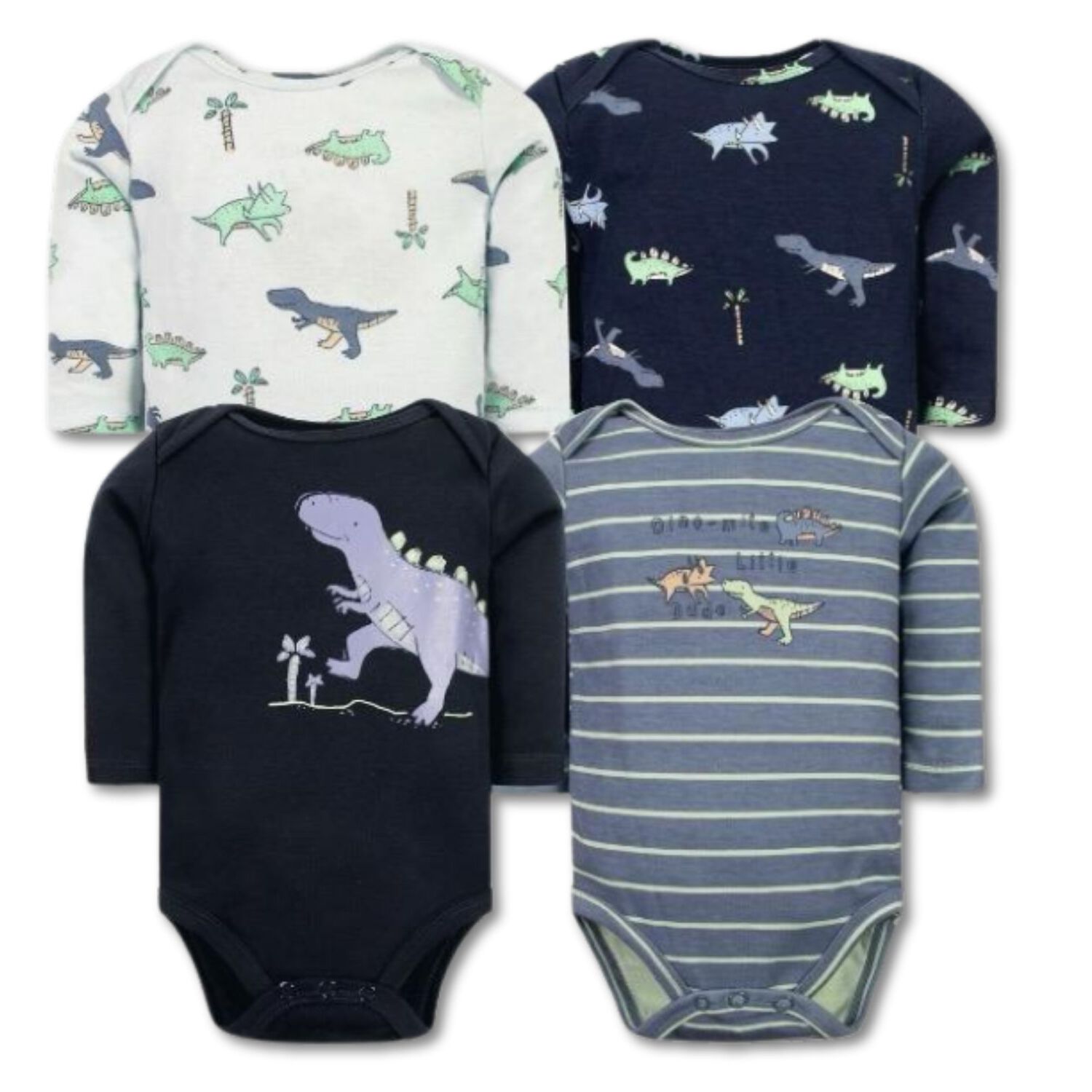 Pack 4 Bodys Ni&ntilde;o Manga Larga Tedmimak 100% Algod&oacute;n Dreamy Dinosaurs image number 0.0