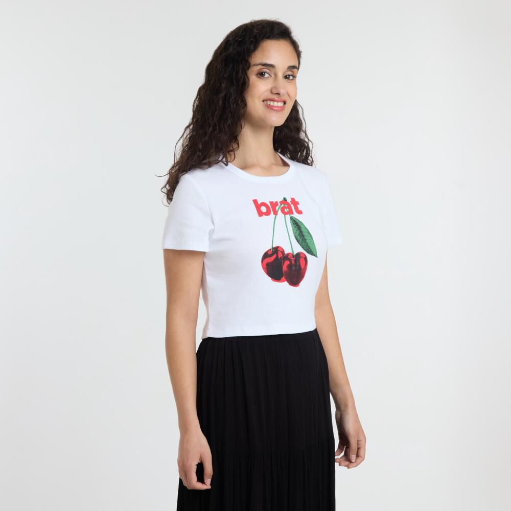 Polera Crop Print Moda Manga Corta Cuello Redondo Mujer Freedom image number 2.0