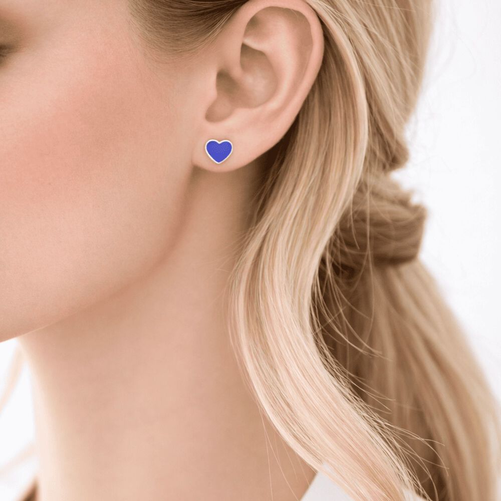 Aros Lapisl&aacute;zuli Coraz&oacute;n Plata 950 Tornillo Mariposa Mujer Elegantes Piedra Azul image number 2.0