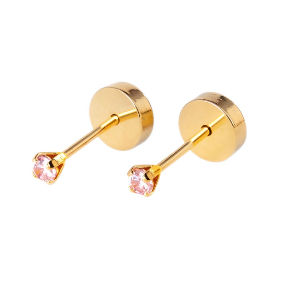 Aros Abridores Chispas 2mm N1 Oro 18k Circ&oacute;n Blanco A Presi&oacute;n Beb&eacute; Ni&ntilde;a Segundo Hoyo image number 0.0