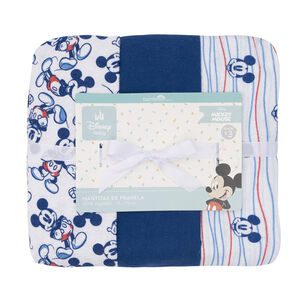 Set 3 Mantita Franela Azul Mickey Lineas Ni&ntilde;o