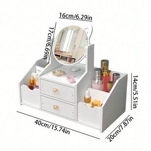 Tocador Multifuncional Organizador De Maquillaje Con Espejo 40x20x14cm