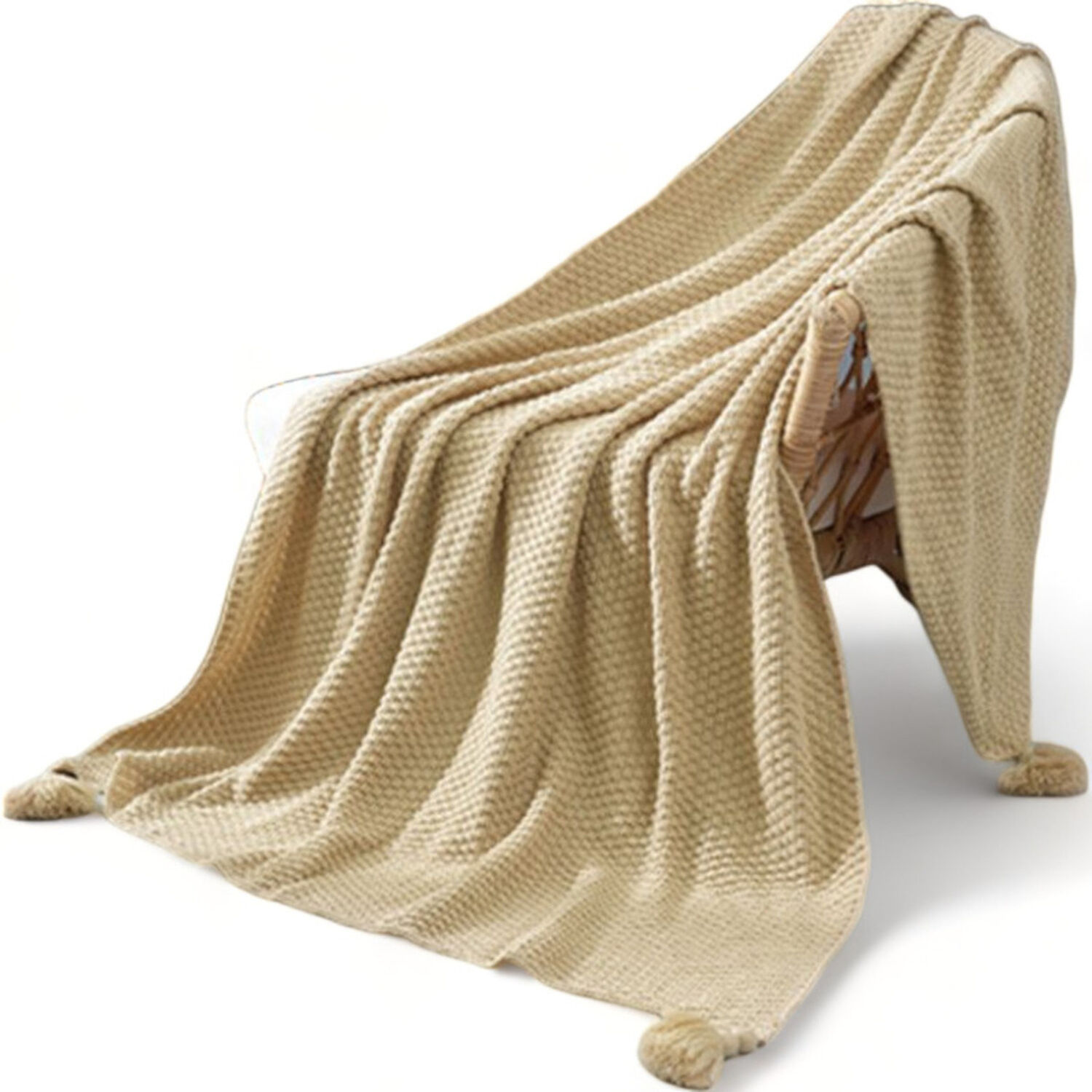 Manta Nordica Con Borlas Tejida Decorativa 130cm X 190cm Color Beige image number 0.0