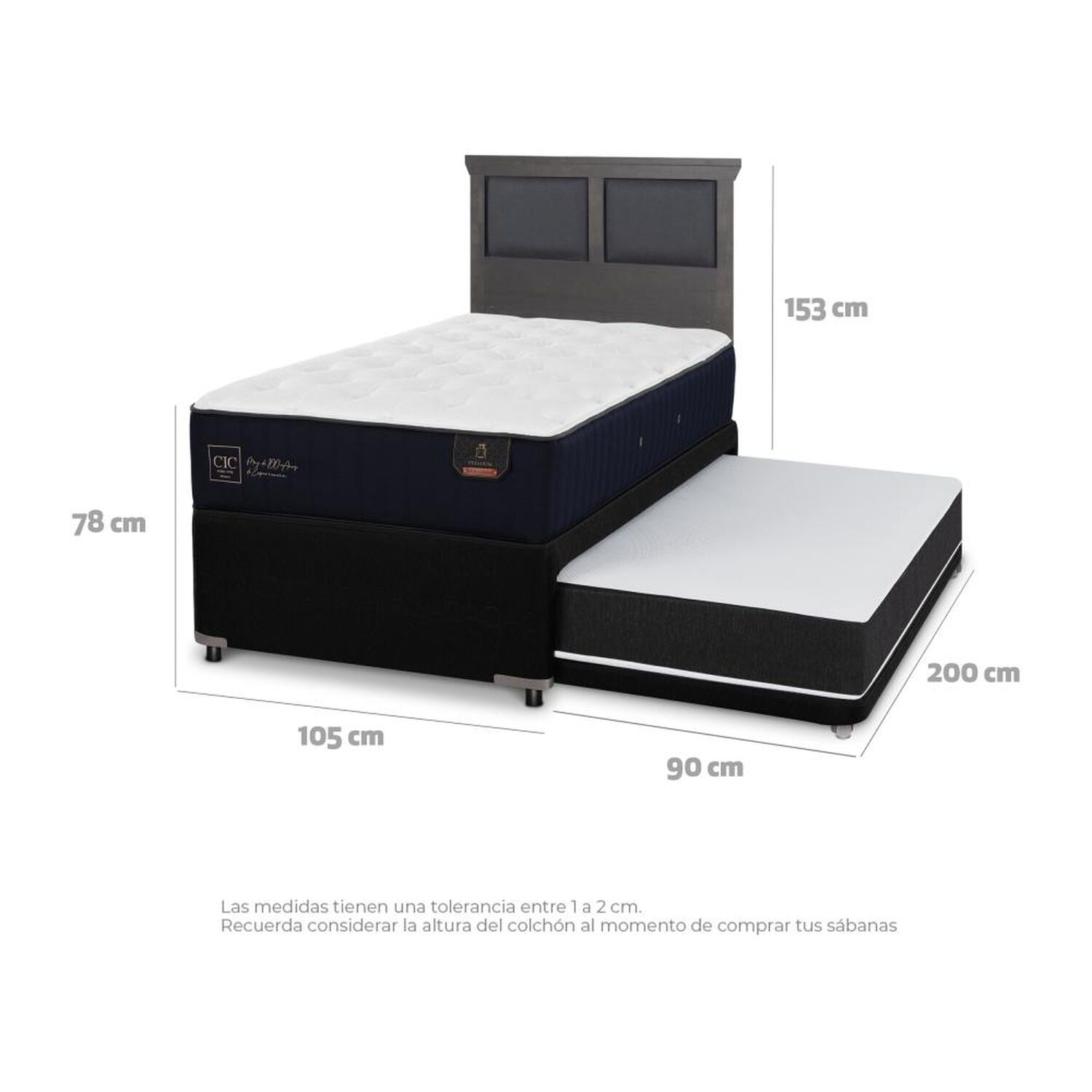 Cama Nido Cic Premium / 1.5 Plazas / Base Normal + Respaldo image number 3.0