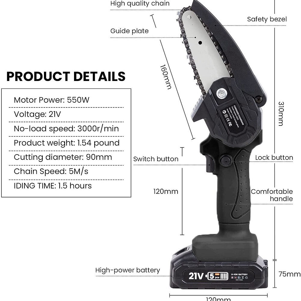 Motosierra Eléctrica Recargable Portátil 4" image number 5.0