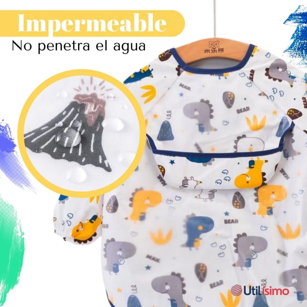 Pack 6 Babero Delantal Impermeable Manga Larga Bebe Y Niño image number 3.0