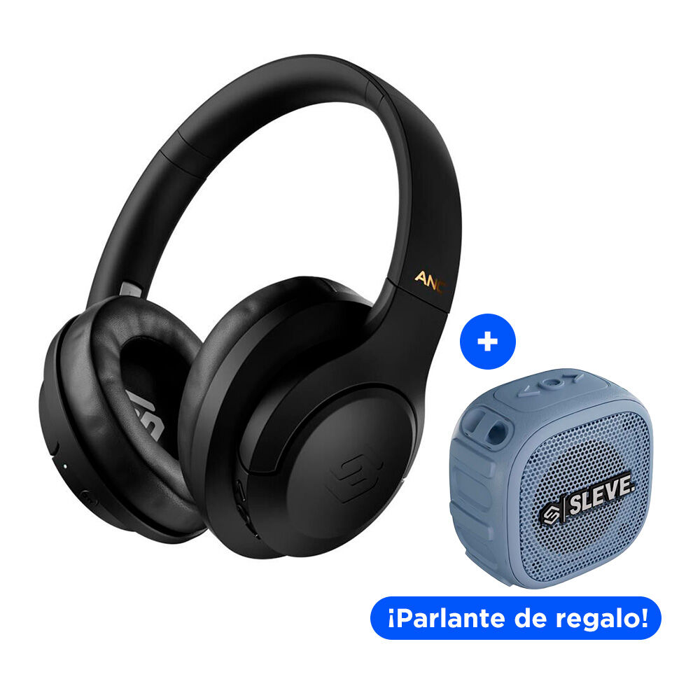 Aud&iacute;fonos Sleve Pulse ANC 2Gen Black + Parlante Bluetooth Sleve Boom Mini Blue Sky image number 0.0