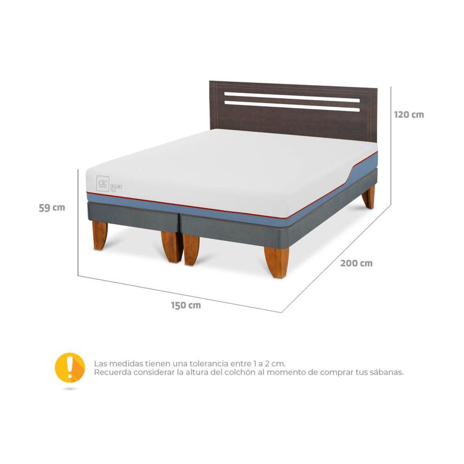 Cama Europea Cic Excellence Plus / 2 Plazas / Base Dividida + Respaldo image number 2.0