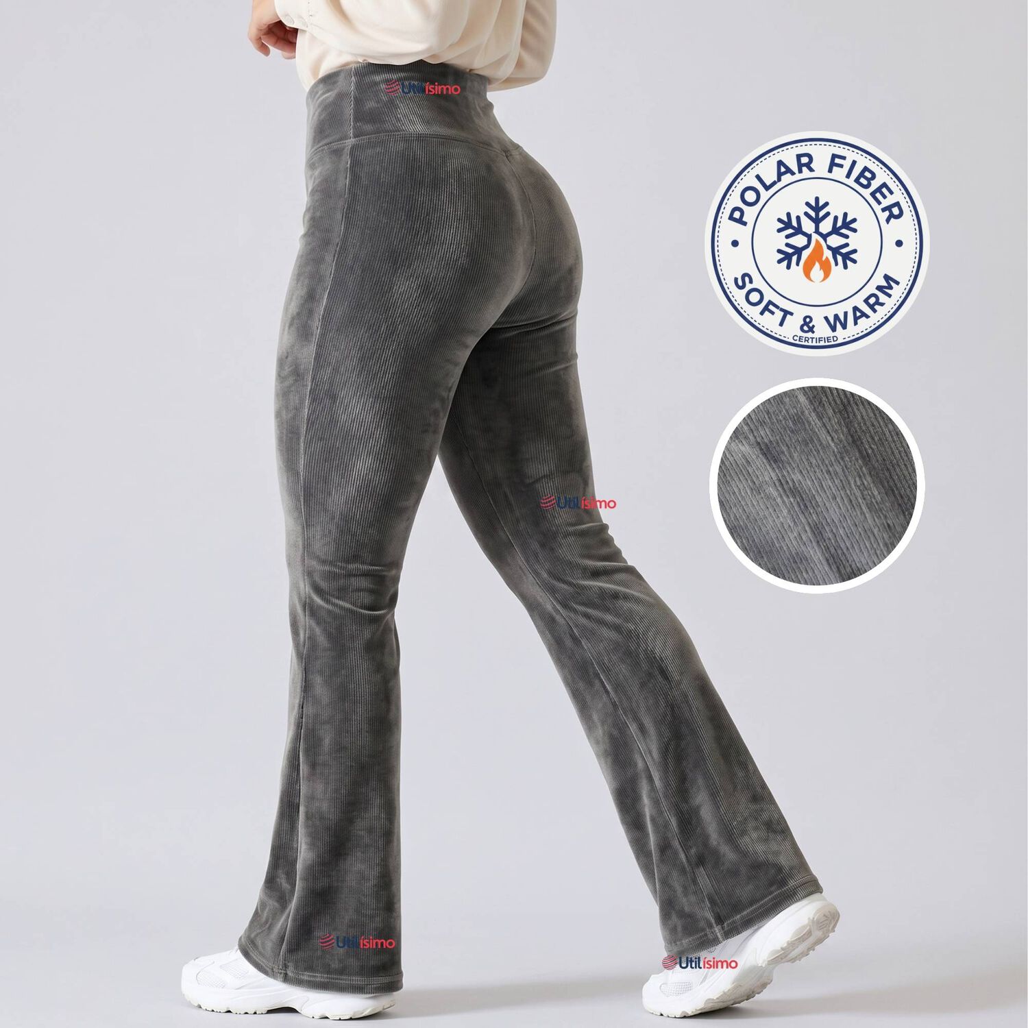 Pantal&oacute;n Cotel&eacute; Palazzo Polar Con Chiporro Elasticado T&eacute;rmico Gris Melange image number 0.0