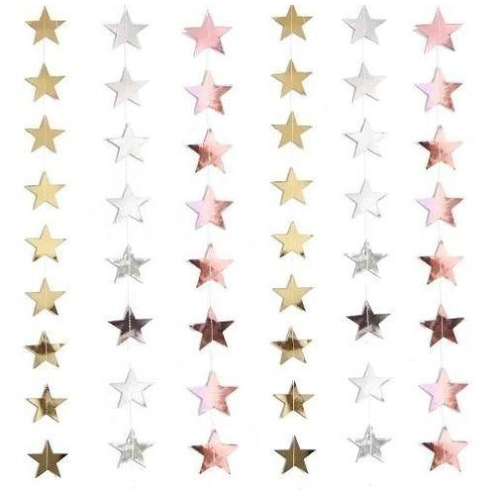Guirnaldas De Papel Estrellas Espejo Oro Plata Rosa 4 Metros image number 1.0