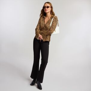 Blusa Con Lazos Manga Larga Cuello Camisero Mujer Kimera