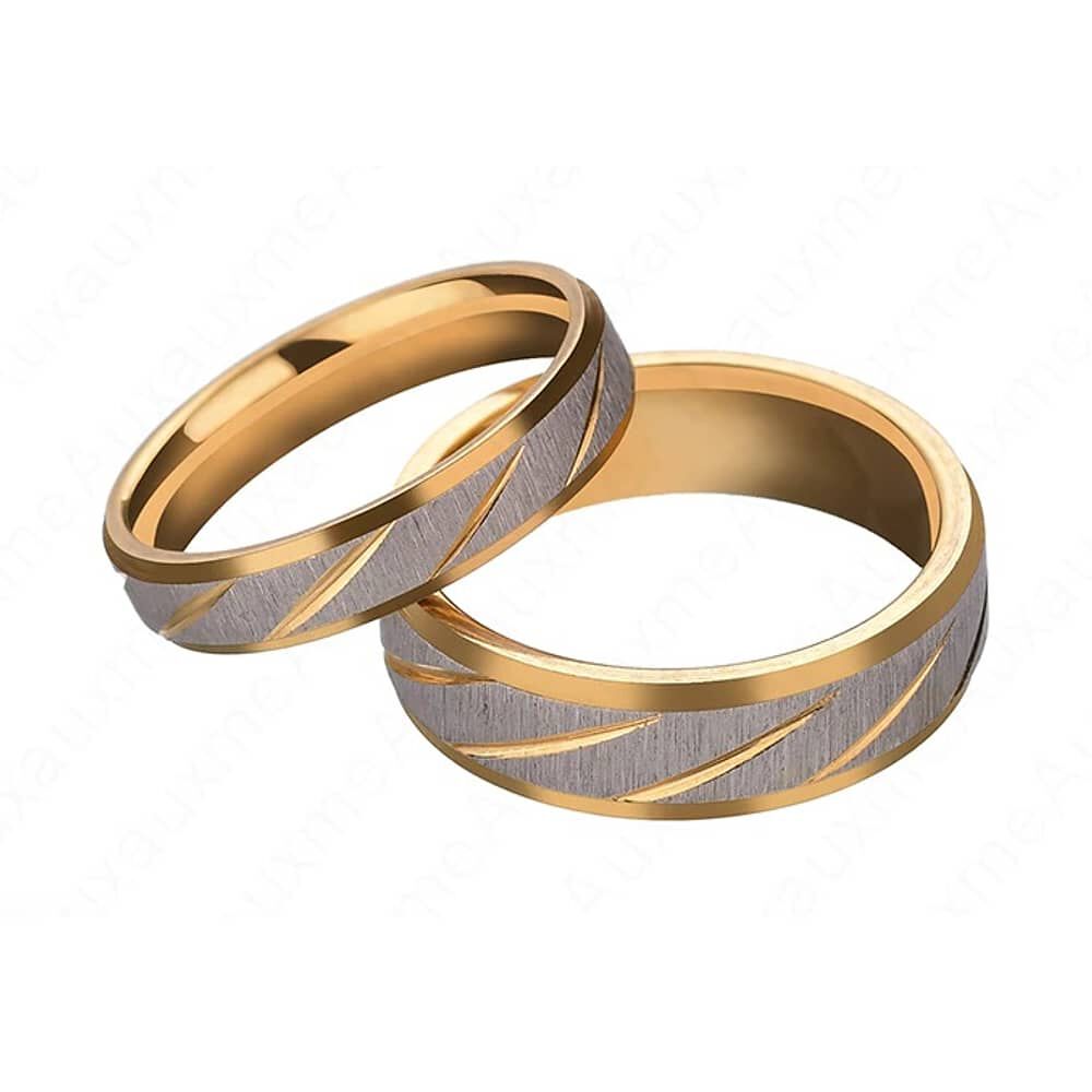 Anillo Titanio Pareja Compromiso Dama Onda Dorada M 4mm image number 1.0