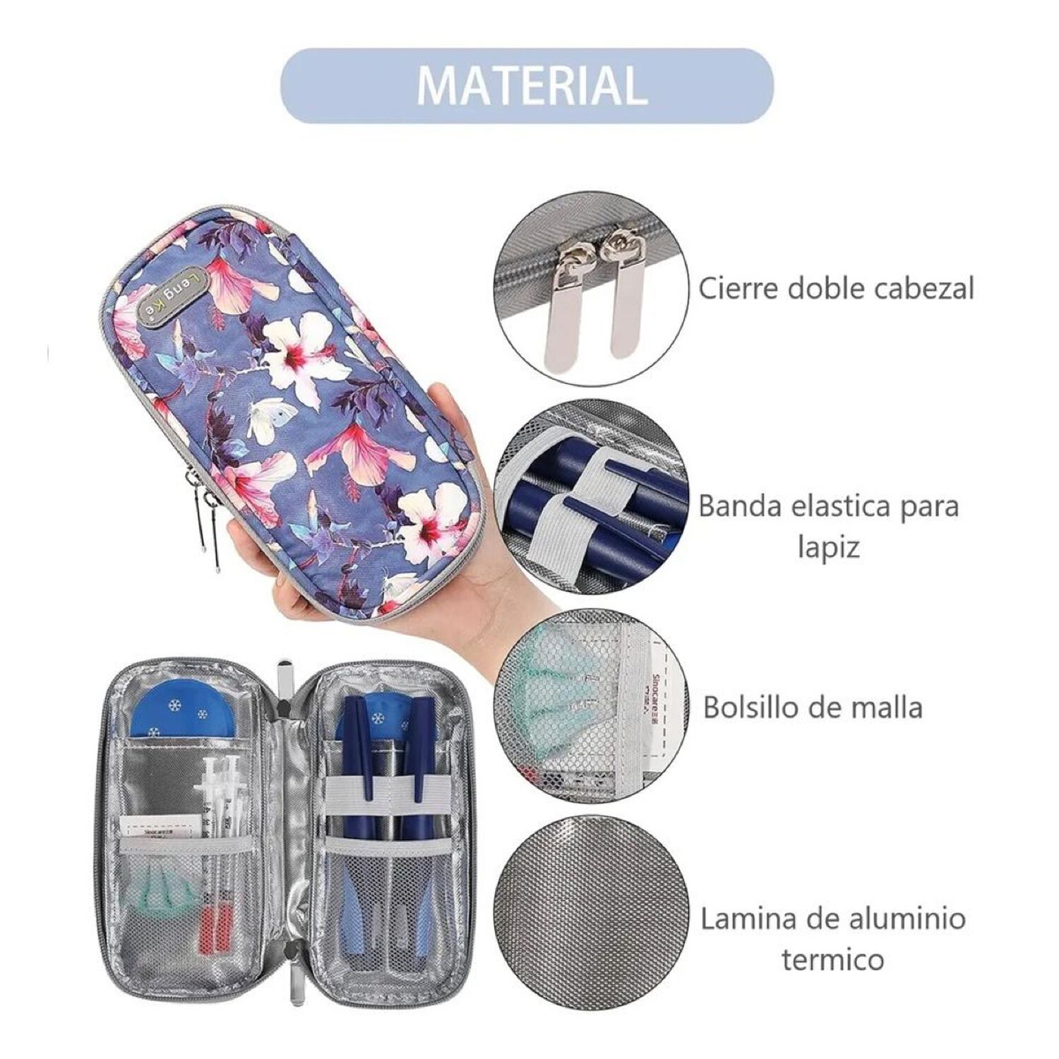Bolso Estuche Portatil De Viaje Insulina Cooler Refrigerante Flores image number 2.0