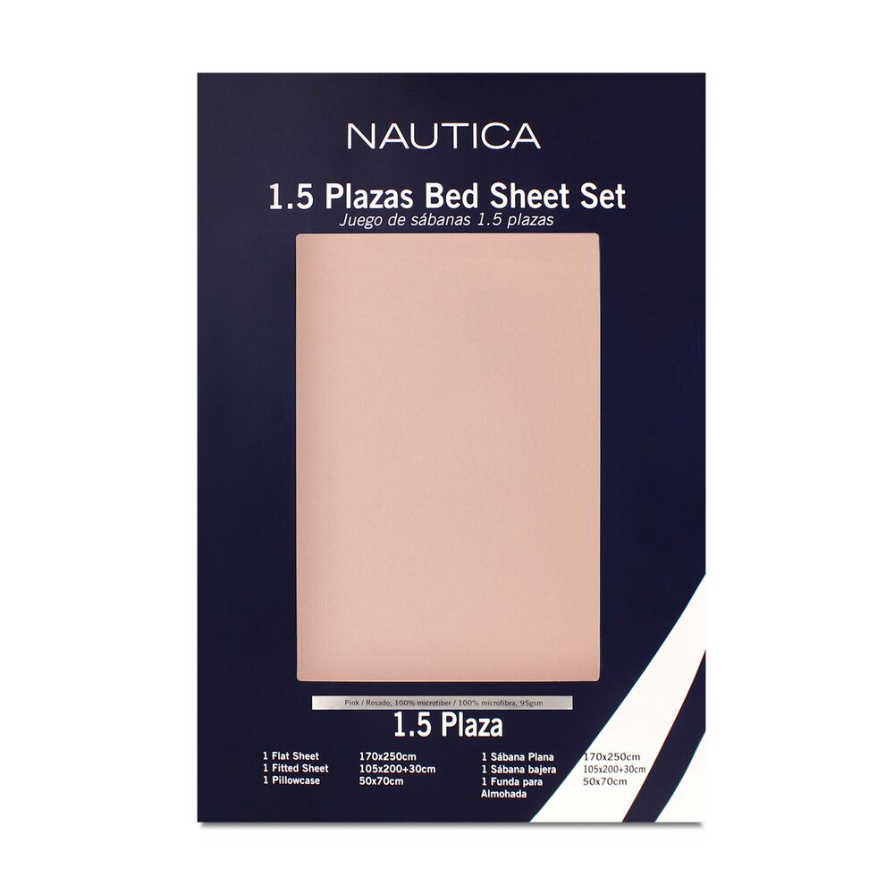 Juego De S&aacute;banas Nautica 3piezas Microfibra 1,5 Plazas Rosado image number 3.0