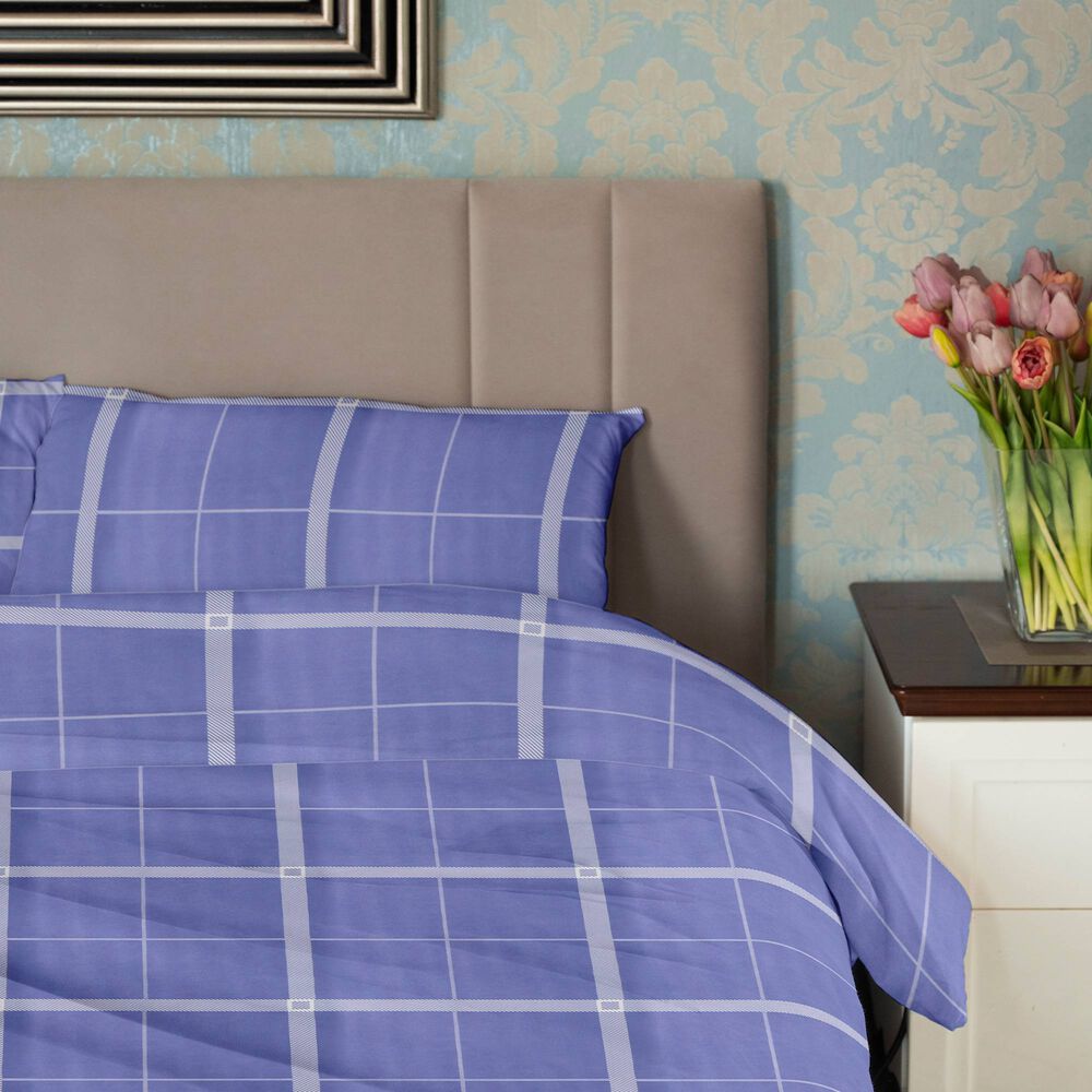 Juego De S&aacute;banas Nautica 3piezas Microfibra 1,5 Plazas Dise&ntilde;o Cuadros Azul image number 0.0