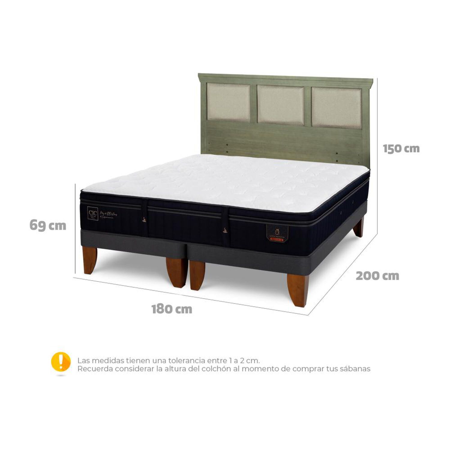 Cama Europea Cic Linea Premium / King / Base Dividida + Respaldo image number 6.0