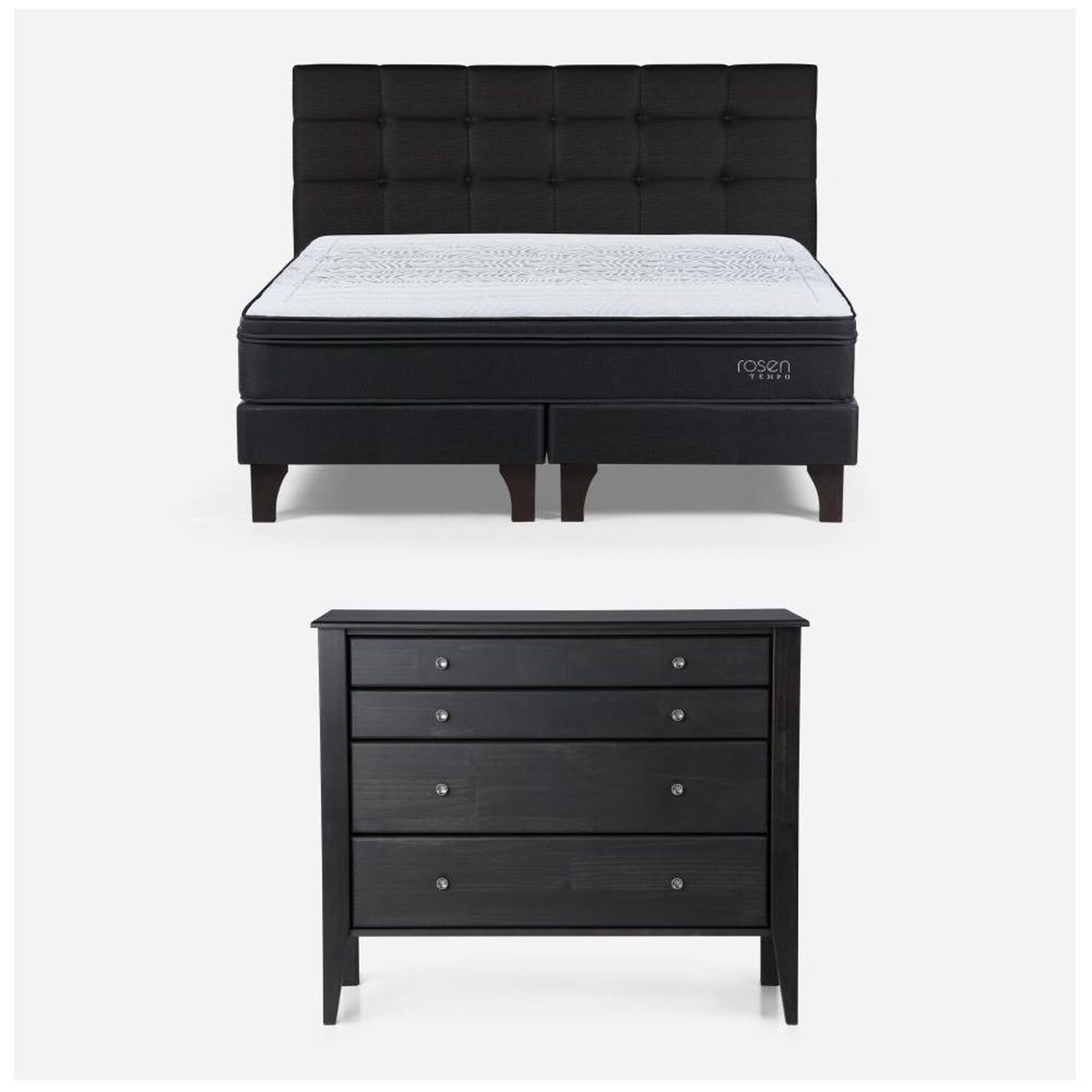 Cama Europea Rosen Tempo / King / Base Dividida + Respaldo Issey + C&oacute;moda Baker Grafito image number 0.0