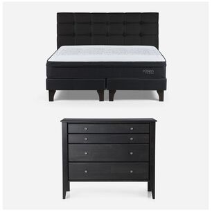 Cama Europea Rosen Tempo / King / Base Dividida + Respaldo Issey + C&oacute;moda Baker Grafito