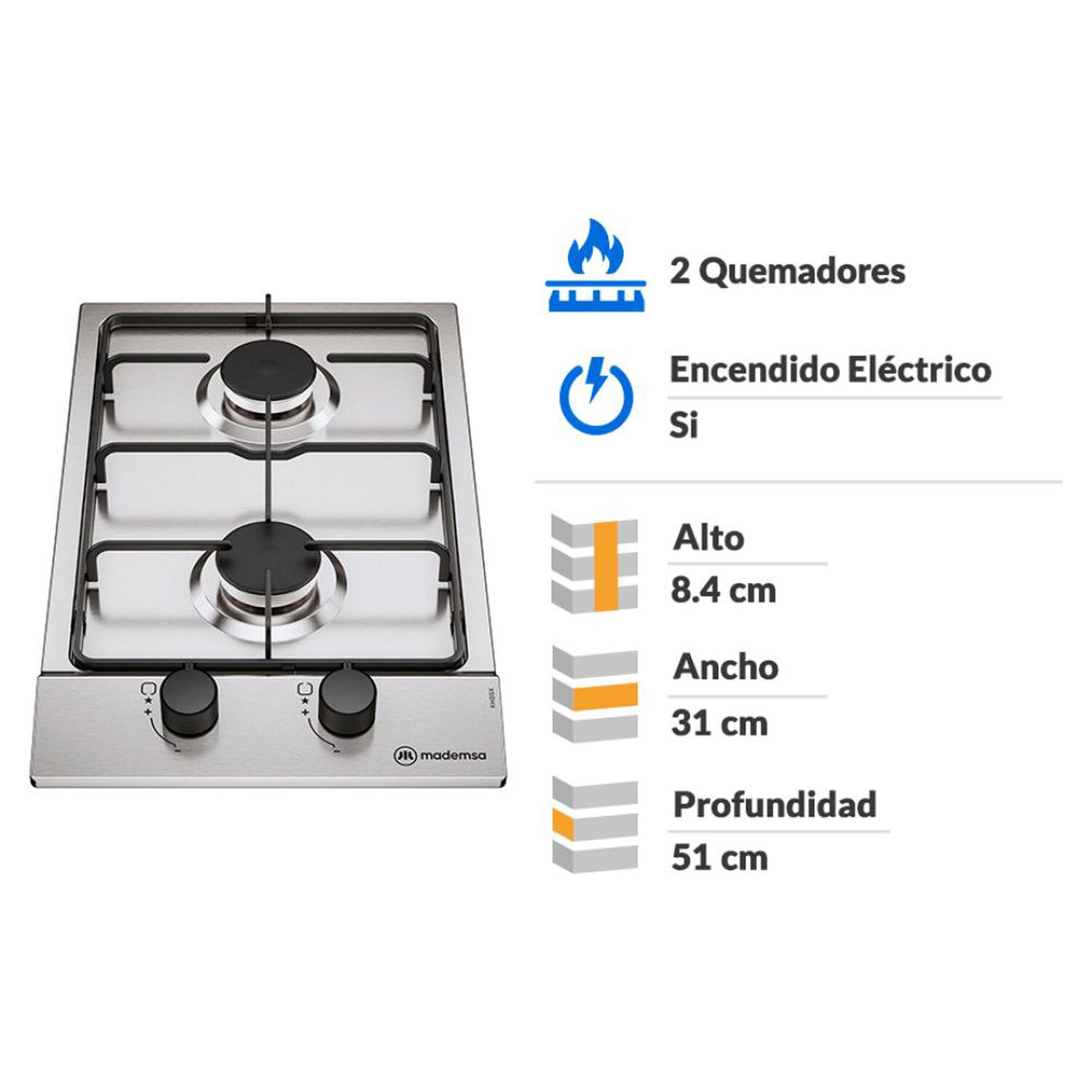 Encimera A Gas Mademsa Km2gx / 2 Quemadores image number 1.0