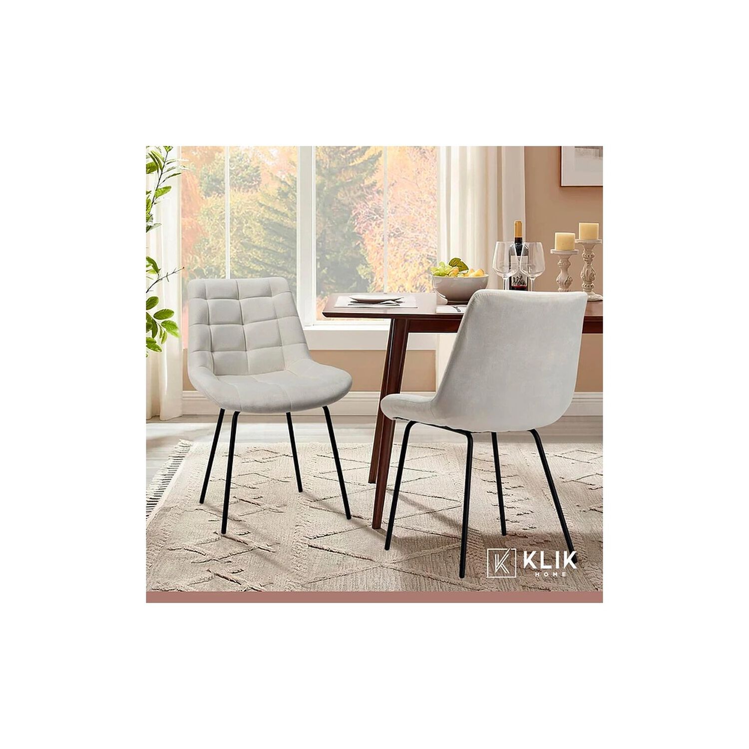 Mesa De Comedor Redonda De Vidrio Cross 120cm + 5 Silla Macron Terciopelo - Beige image number 7.0