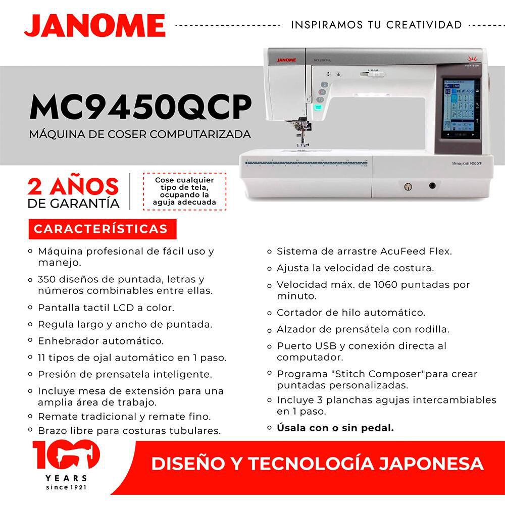 Máquina de Coser Computarizada Janome C9450QCP image number 4.0