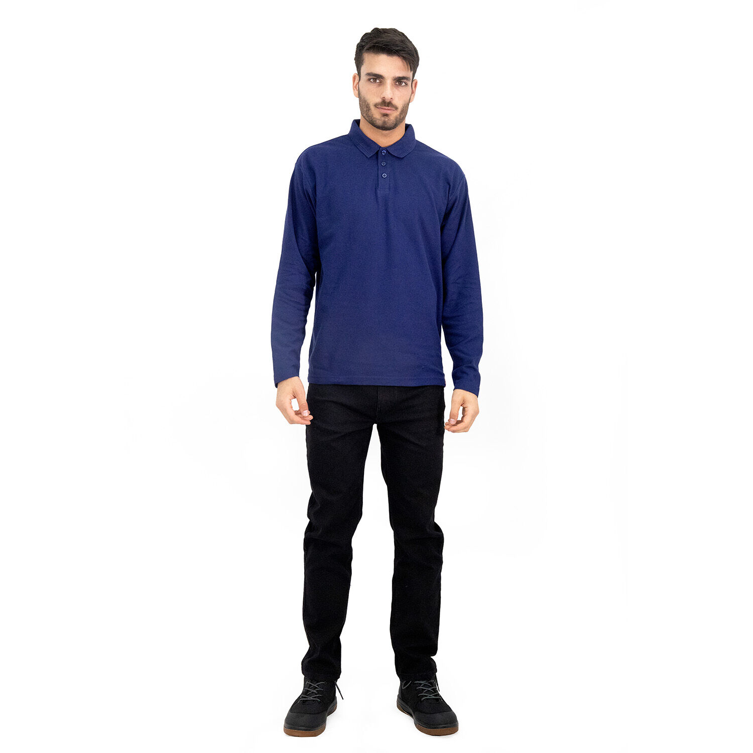 Polera Pique Quebec Manga Larga Azul Hombre image number 4.0