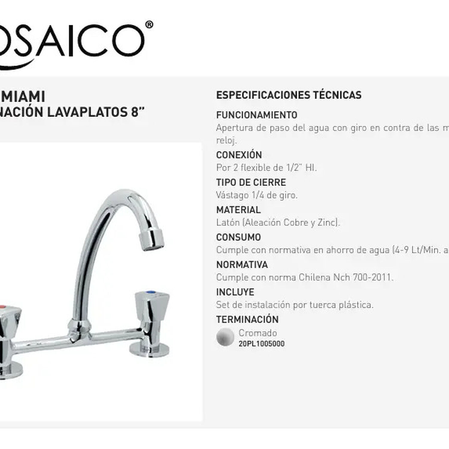 Combinaci&oacute;n Llave Grifo Para Lavaplatos Modelo Miami Marca Pmb image number 5.0